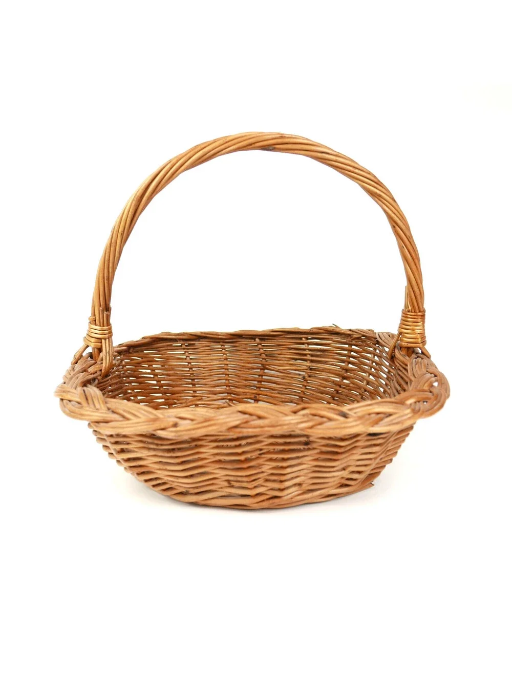 Vintage Wicker Gathering Basket Braided Woven Harvest Handle Mid-Century 12